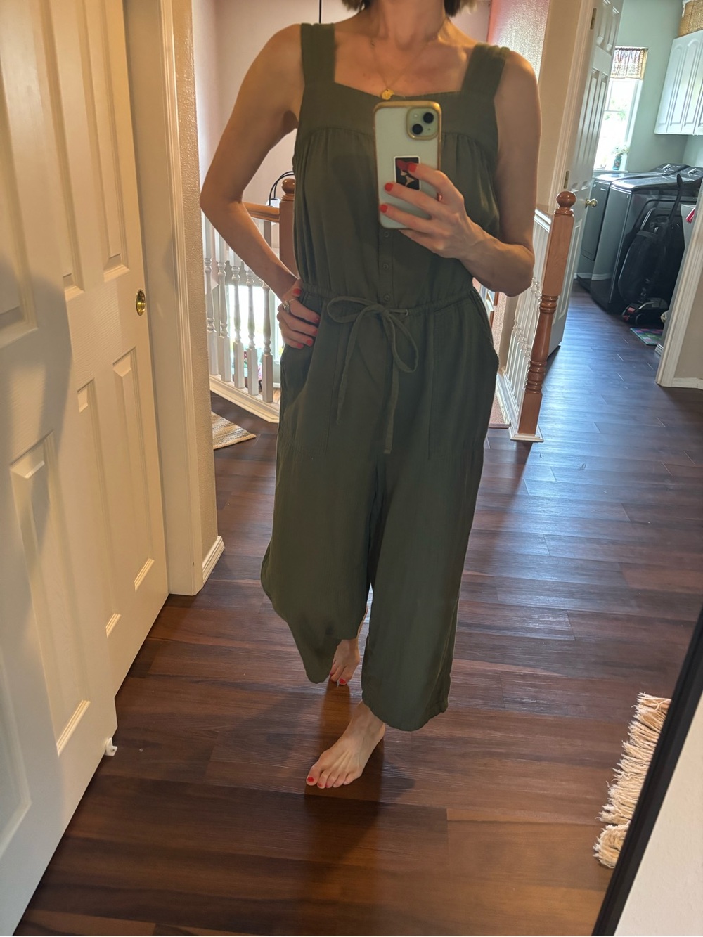 Old Navy Olive Green Button-Front Wide-Leg Jumpsuit